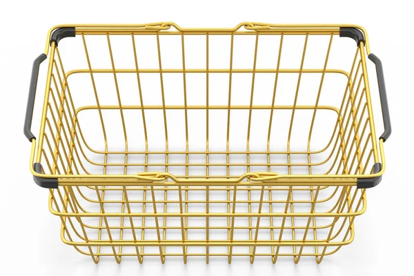 Metalowy Druciany Koszyk Supermarketu Białym Tle Renderowania Koncepcji Zakupów Online — Zdjęcie stockowe