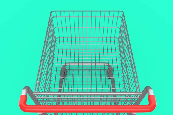 Shopping Cart Trolley Groceries Green Background Render Concept Sale Discount — Stock Photo, Image