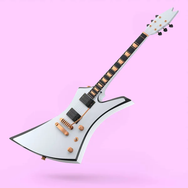 Guitarra Acústica Eléctrica Aislada Sobre Fondo Rosa Render Concept Rock —  Fotos de Stock