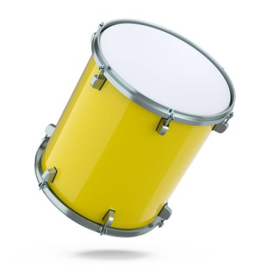 Beyaz arka planda gerçekçi davul. 3D render müzik aleti, davul makinesi konsepti.
