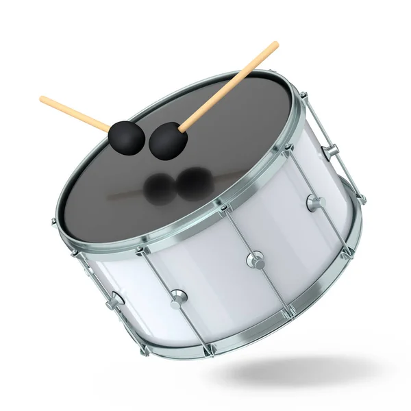 Realistic Drum Wooden Drum Sticks White Background Render Concept Musical — Stockfoto