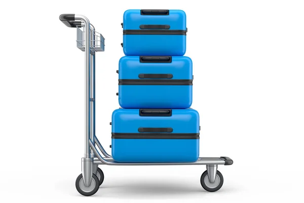 Regelmäßiger Polycarbonat Koffer Auf Hotelwagen Für Die Gepäckbeförderung Auf Weißem — Stockfoto