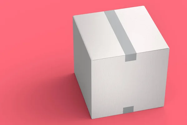 Caja Cartón Caja Regalo Cartón Aislado Sobre Fondo Rosa Renderizar —  Fotos de Stock