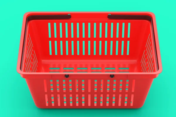 Plastic Shopping Basket Supermarket Green Background Render Concept Online Shopping — Stockfoto