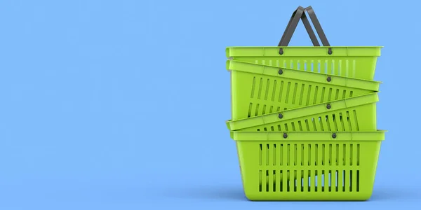 Stapel Plastic Boodschappenmandje Van Supermarkt Blauwe Achtergrond Render Concept Van — Stockfoto