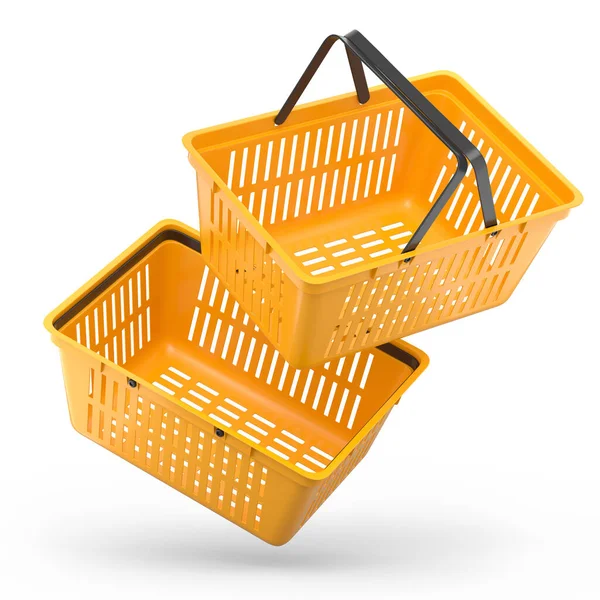 Uppsättning Plast Shoppingkorg Från Snabbköpet Vit Bakgrund Render Konceptet Online — Stockfoto