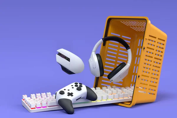 Fliegende Gamer Geräte Wie Maus Tastatur Joystick Headset Headset Web — Stockfoto