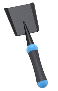 Beyaz arka planda izole edilmiş tahta saplı kürek ya da mala. Çiftlik ve yaz kampı için 3D bahçe aletleri ve ekipman.