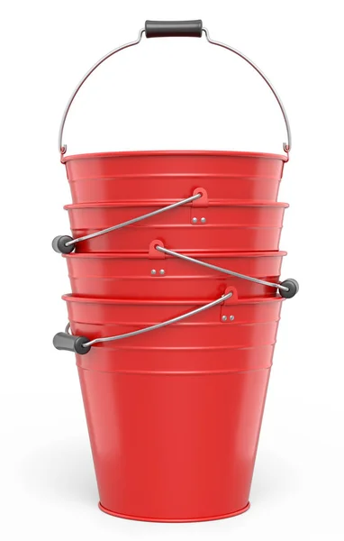 Set Metal Garden Buckets Isolated White Background Render Care Hydration — Photo