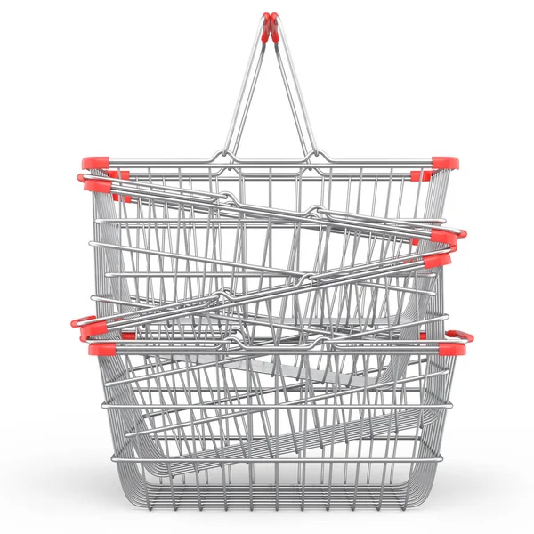 Stack Metalwire Shopping Basket Supermarket White Background Render Concept Online — Foto Stock