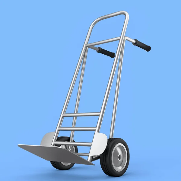 Empty Hand Truck Dolly Isolated Blue Background Render Industry Delivery — Foto de Stock