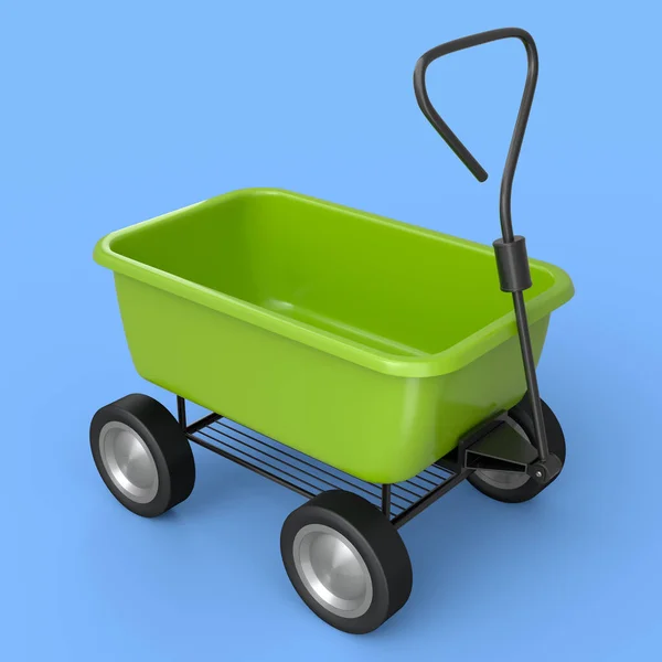 Garden Wheelbarrow Isolated Blue Background Handcart Cart Wheel Render Farm — Stock Photo, Image