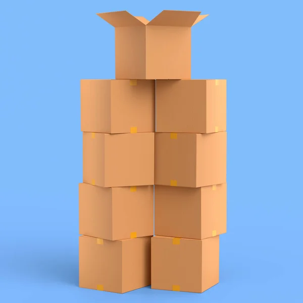 Stapeln Von Kartons Oder Geschenkkartons Isoliert Auf Blauem Hintergrund Renderkonzept — Stockfoto