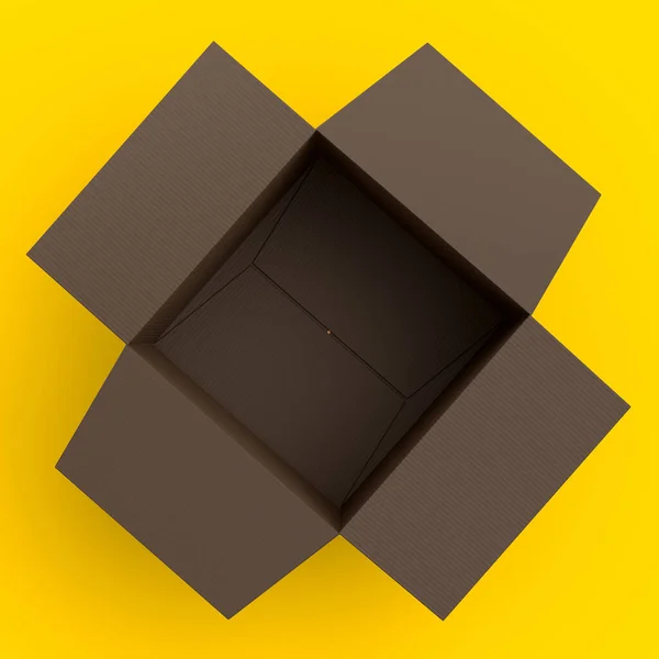 Cardboard Box Carton Gift Box Isolated Yellow Background Render Concept —  Fotos de Stock