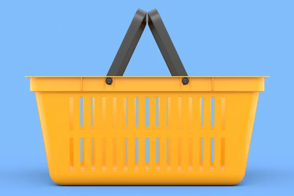 Plastic shopping basket from supermarket on blue background. 3d render concept of online shopping andblack friday sale