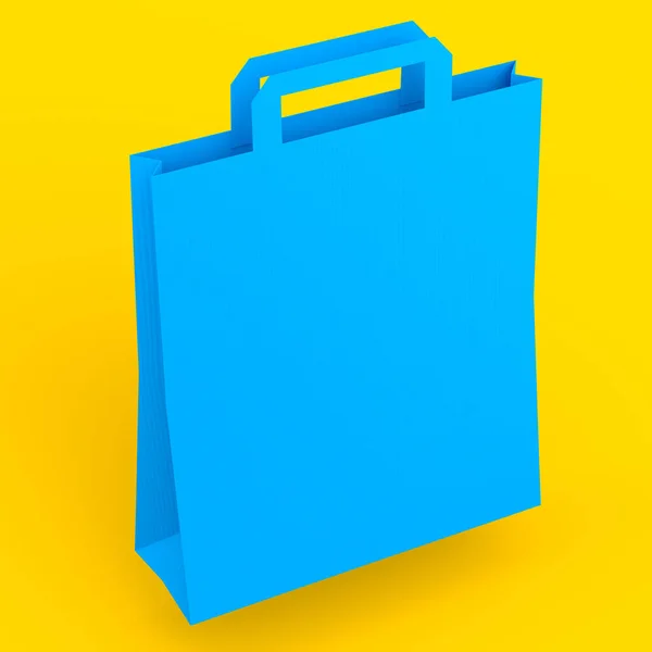 Folded kraft paper bag with handle isolated on yellow background. 3d render concept of online shopping and gift boxing