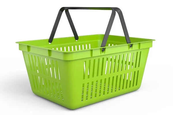 Plastic Shopping Basket Supermarket White Background Render Concept Online Shopping — Stok fotoğraf