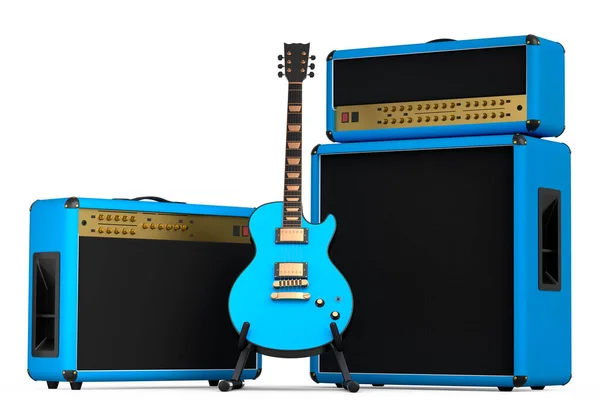 Amplificador Clásico Con Guitarra Eléctrica Acústica Sobre Soporte Aislado Sobre — Foto de Stock