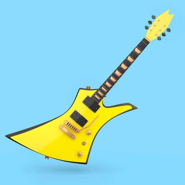 ブルーを基調としたエレクトリック アコースティック ギター 音楽ショップのための重い金属ギターとロックフェスティバルポスターのための概念の3Dレンダリング — ストック写真