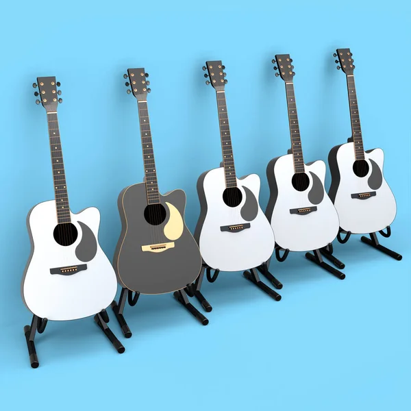 Ensemble Guitare Acoustique Isolé Sur Fond Bleu Rendu Concept Pour — Photo