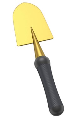 Beyaz arka planda izole edilmiş tahta saplı kürek ya da mala. Çiftlik ve yaz kampı için 3D bahçe aletleri ve ekipman.