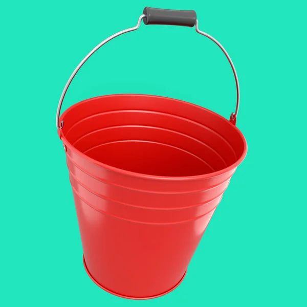Empty Metal Garden Bucket Isolated Green Background Render Care Hydration — Fotografia de Stock
