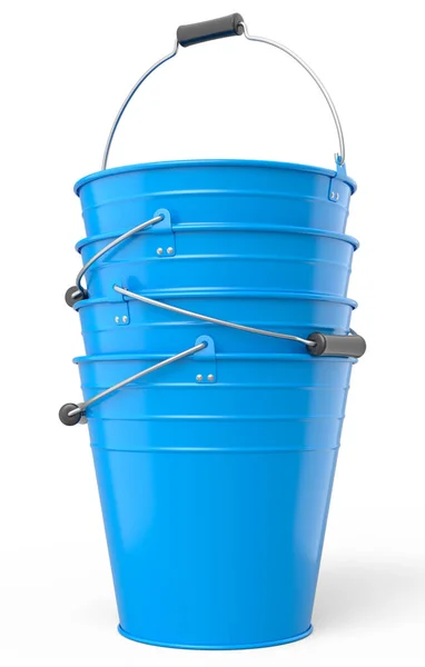 Set Metal Garden Buckets Isolated White Background Render Care Hydration — Stockfoto