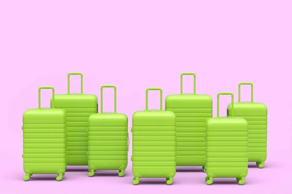 Bunte Koffer Oder Gepäck Auf Rosa Monochromen Hintergrund Darstellung Von — Stockfoto