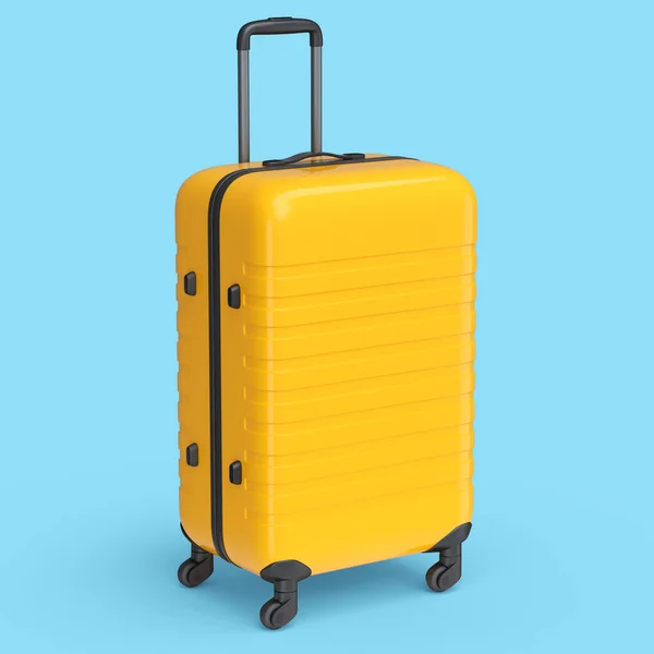Regelmäßiger Orangefarbener Polycarbonat Koffer Isoliert Auf Blauem Hintergrund Reisekonzept Von — Stockfoto