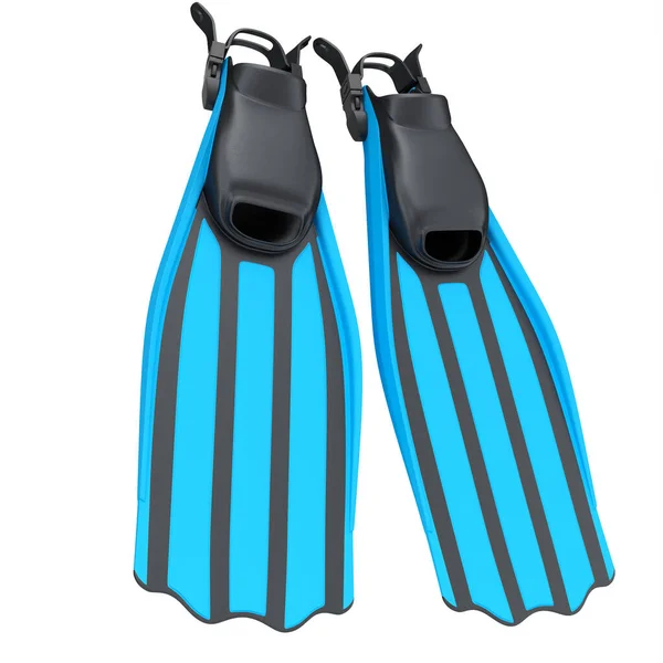 白い背景に隔離された青いダイビングフリッパー シュノーケリング用具の3Dレンダリング — ストック写真