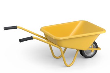 Garden wheelbarrow isolated on white background. Handcart with wheel. 3d render of farm gardening tool for carriage of cargoes.