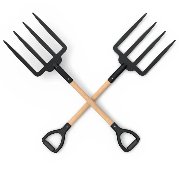 Set Garden Pitchfork Rake Wooden Handle Harvesting Hay Isolated White — Stockfoto