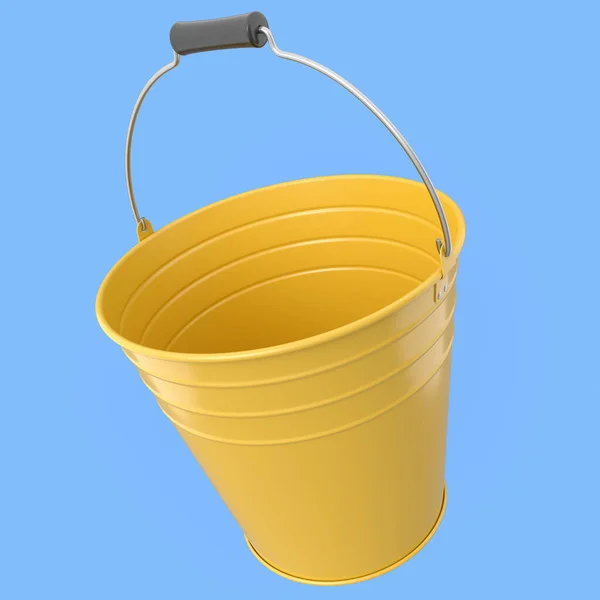 Empty Metal Garden Bucket Isolated Blue Background Render Care Hydration — Stock Photo, Image