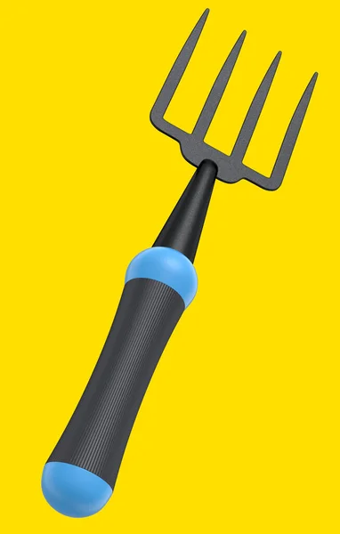 Garden Pitchfork Fork Wooden Handle Harvesting Hay Isolated Yellow Background — 스톡 사진