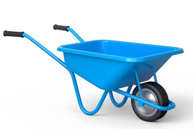 Garden wheelbarrow isolated on white background. Handcart with wheel. 3d render of farm gardening tool for carriage of cargoes.