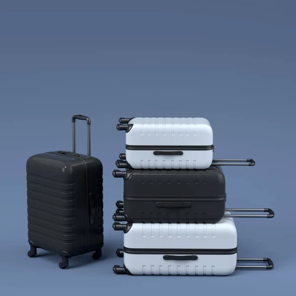 Colorful Suitcase Baggage Black White Background Render Summer Vacation Concept — 스톡 사진
