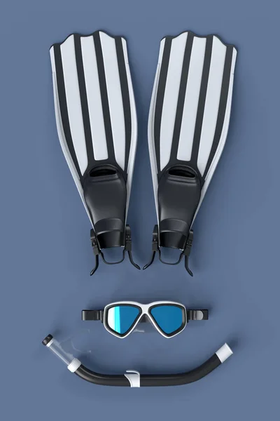 Colorful Scuba Mask Flippers Snorkeling Tube Black White Background Render — Stockfoto