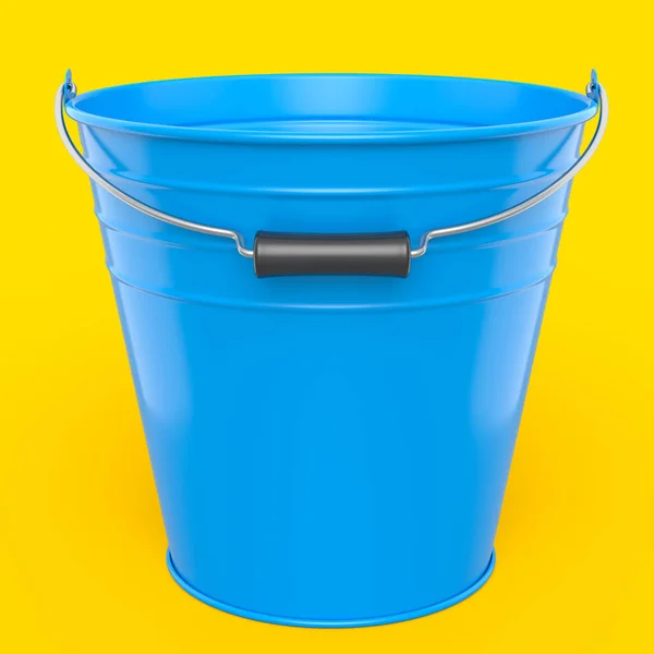 Empty Metal Garden Bucket Isolated Yellow Background Render Care Hydration — Photo