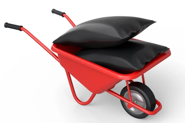 Garden Wheelbarrow Isolated White Background Handcart Cart Bags Render Farm — Zdjęcie stockowe