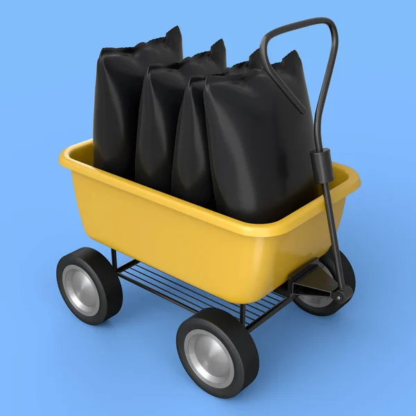 Garden Wheelbarrow Isolated Blue Background Handcart Cart Bags Render Farm — Foto Stock