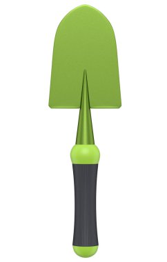 Beyaz arka planda izole edilmiş tahta saplı kürek ya da mala. Çiftlik ve yaz kampı için 3D bahçe aletleri ve ekipman.