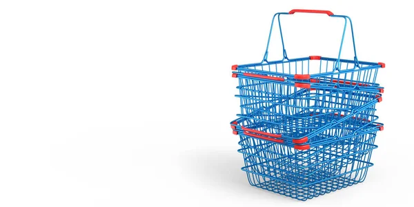 Stack Metalwire Shopping Basket Supermarket White Background Render Concept Online — Stockfoto