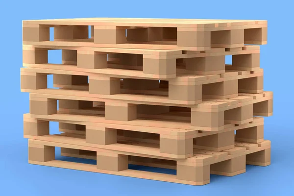 Set Houten Pallet Voor Magazijnladingopslag Geïsoleerd Blauwe Achtergrond Weergave Van — Stockfoto