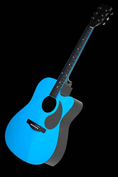Close-up of acoustic guitar isolated on black background. 3d render of concept for rock festival poster with spanish guitar for music shop