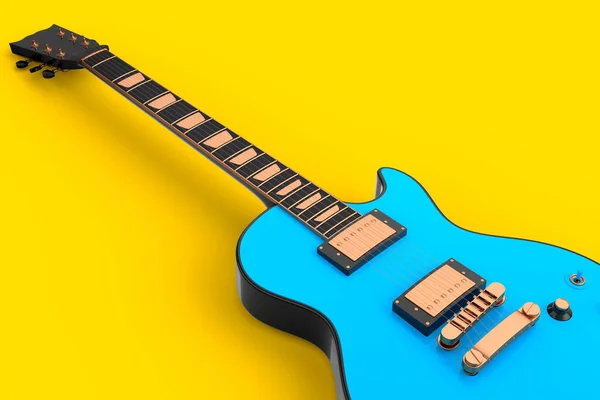 Close Guitarra Acústica Elétrica Isolada Fundo Amarelo Renderização Conceito Para — Fotografia de Stock