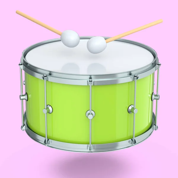 Realistic Drum Wooden Drum Sticks Pink Background Render Concept Musical — Stock Photo, Image