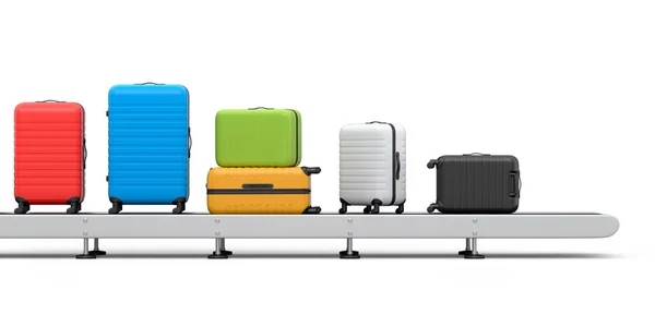 Μεταφορά Αποσκευών Αεροδρομίου Κατασκευή Γραμμής Χώρου Παραλαβής Αποσκευών Βαλίτσες Λευκό — Φωτογραφία Αρχείου