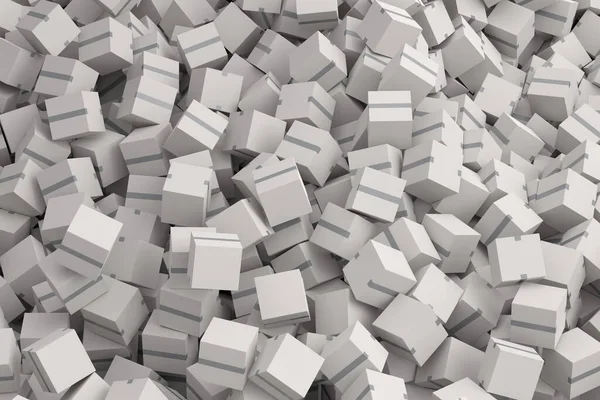 Beyaz arka planda izole edilmiş bir yığın karton kutu ya da hediye kutusu. 3D ekspres teslimat kavramı depo, paket taşımak ve çevrimiçi alışveriş