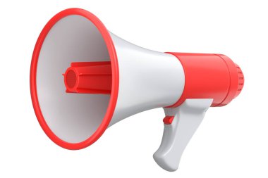 Megaphone isolated on white background. 3d render of shopping and advertisement idea, concept of hiring