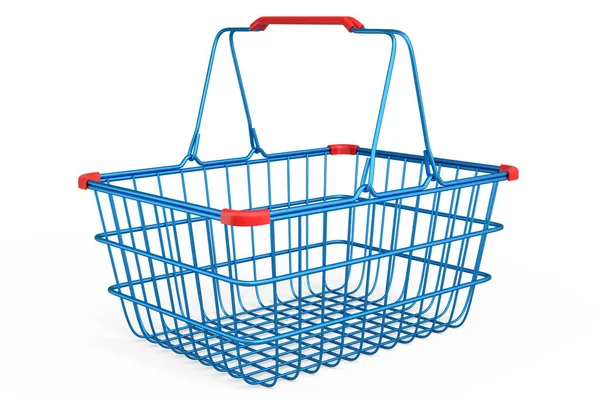 Metal Wire Shopping Basket Supermarket White Background Render Concept Online — 스톡 사진
